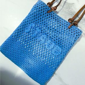 Staud blue knit helm bag tote